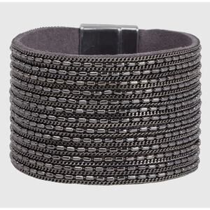 NWT ROCK 🎸 & ROLL CHAIN AND LEATHER CUFF BRACELET GUNMETAL